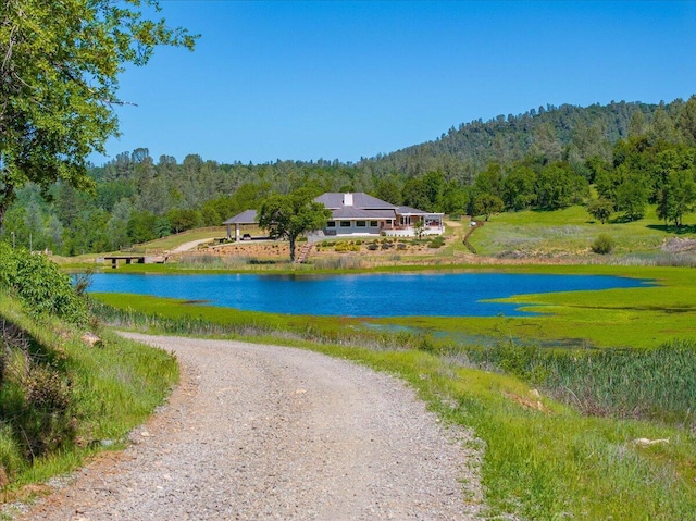 view of water feature with a wooded view