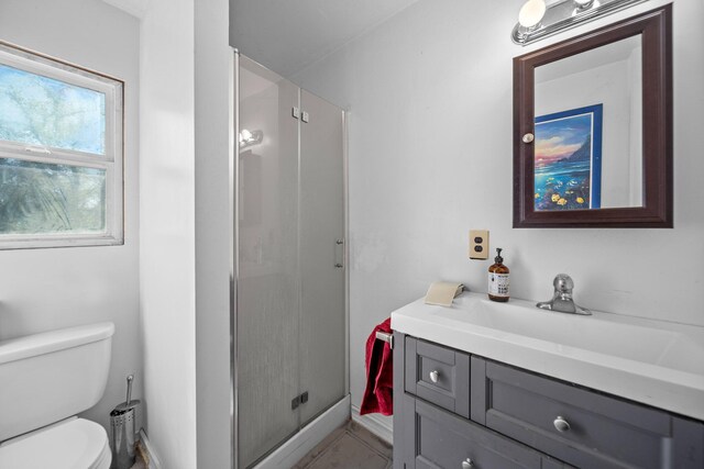 20292 Old Alturas Rd, Redding, CA 96003 - bathroom with toilet, a stall shower, and vanity