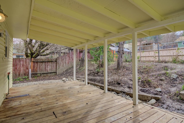 deck featuring a fenced backyard