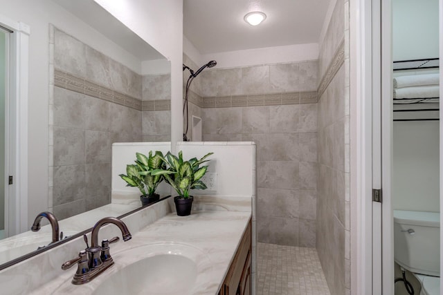 bathroom with vanity, toilet, and walk in shower