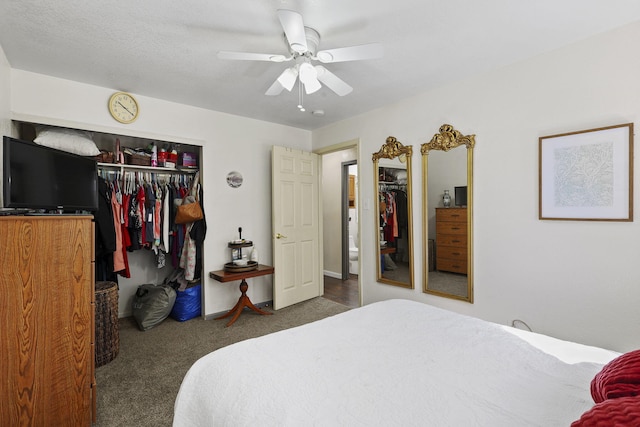 3235 Sharon Ave, Anderson, CA 96007 - carpeted bedroom featuring baseboards, a closet, and a ceiling fan