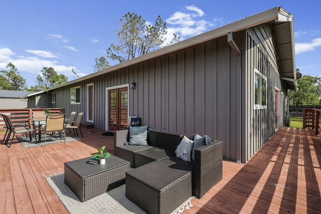 17622 China Gulch Dr, Anderson, CA 96007 - wooden terrace featuring french doors, an outdoor hangout area, and outdoor dining area