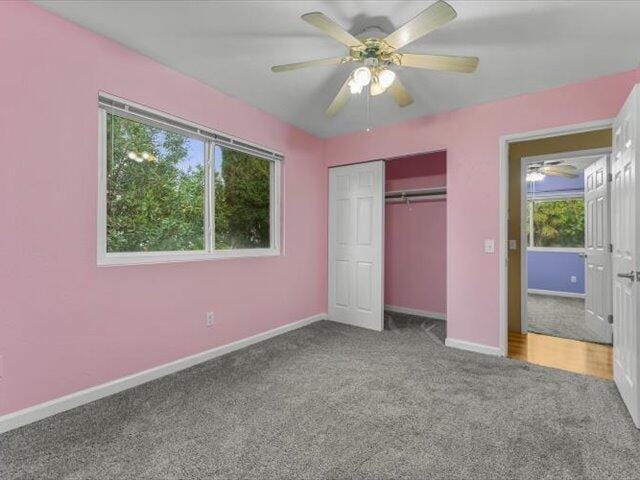 926 Cortina Dr, Orland, CA 95963 - unfurnished bedroom featuring a ceiling fan, carpet floors, baseboards, and a closet