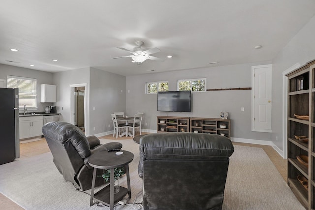 13194 Tierra Heights Rd, Redding, CA 96003 - living room with baseboards, a ceiling fan, and recessed lighting