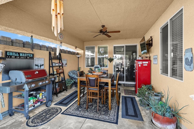 6180 Lucca Trl, Redding, CA 96003 - view of patio / terrace featuring outdoor dining space, area for grilling, and ceiling fan