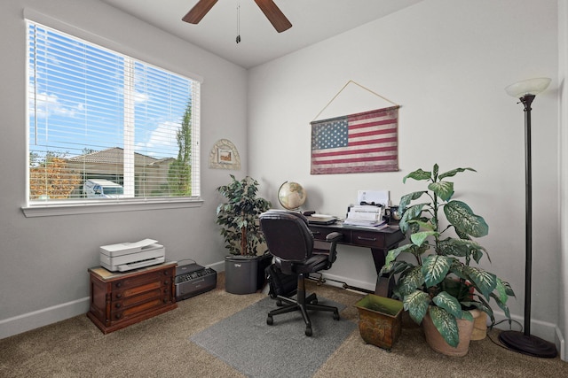 6180 Lucca Trl, Redding, CA 96003 - carpeted home office with baseboards and a ceiling fan