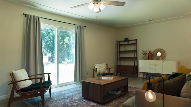 5080 Debbie Ln, Redding, CA 96002 - living area featuring a ceiling fan and wood finished floors