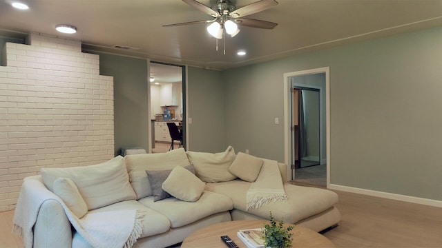 5080 Debbie Ln, Redding, CA 96002 - living room featuring ceiling fan, light wood-style flooring, recessed lighting, and baseboards