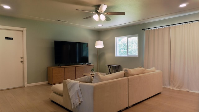 5080 Debbie Ln, Redding, CA 96002 - living area with light wood-type flooring, a ceiling fan, recessed lighting, and baseboards