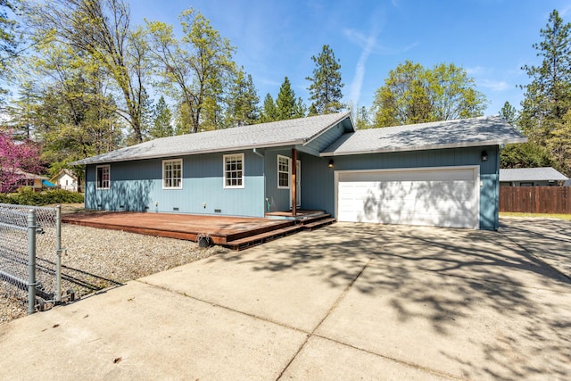 18170 Pine St, Lakehead, CA 96051 - single story home featuring an attached garage, driveway, and a wooden deck