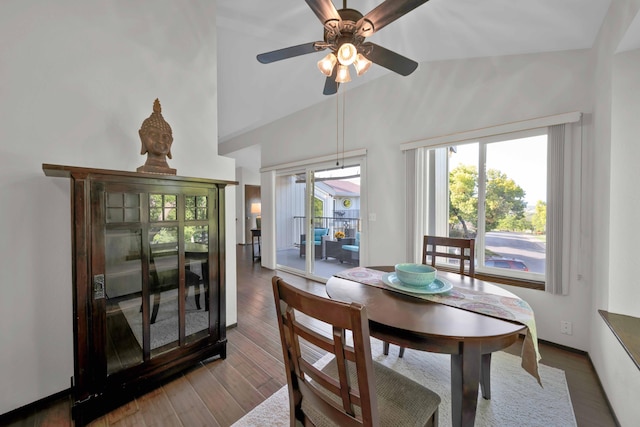249 Ridgetop Dr Apt 239, Redding, CA 96003 - dining space with a ceiling fan, wood finished floors, and vaulted ceiling