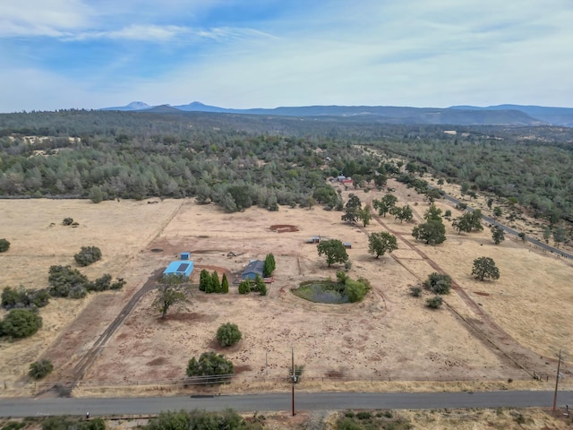 drone / aerial view with a mountain view, a rural view, view of desert, and a forest view