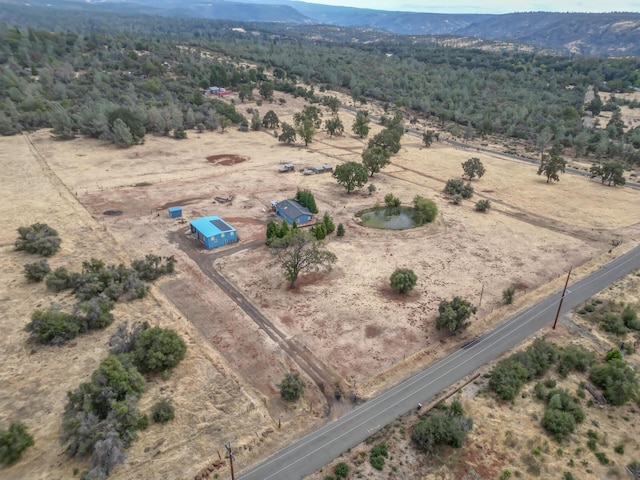 aerial view with a mountain view, a rural view, and a forest view