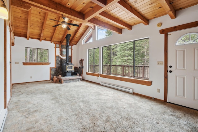 2120 Pack Trl, Mount Shasta, CA 96067 - unfurnished living room with a wealth of natural light, wooden ceiling, and baseboard heating