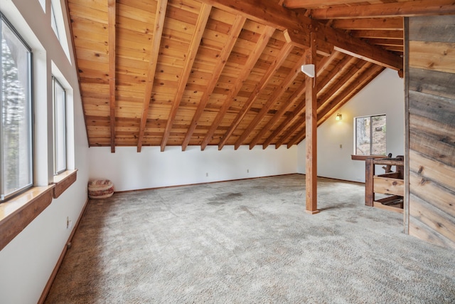 2120 Pack Trl, Mount Shasta, CA 96067 - additional living space with wooden ceiling, carpet, vaulted ceiling with beams, and a healthy amount of sunlight