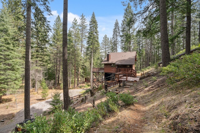 2120 Pack Trl, Mount Shasta, CA 96067 - exterior space with a wooded view and a deck