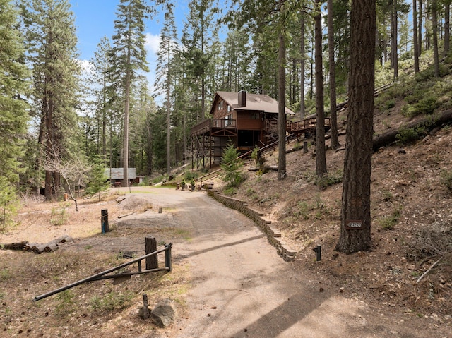 2120 Pack Trl, Mount Shasta, CA 96067 - exterior space with stairway, a deck, and driveway