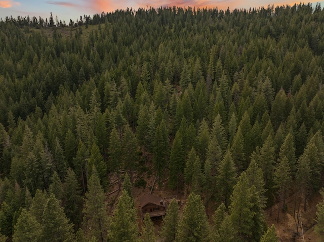 2120 Pack Trl, Mount Shasta, CA 96067 - aerial view at dusk featuring a wooded view