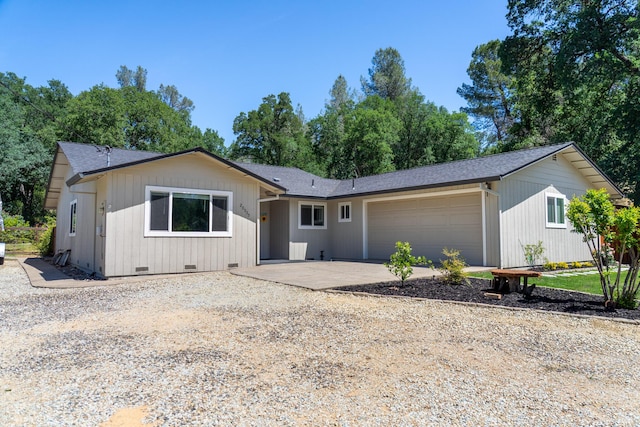 20035 Old Alturas Rd, Redding, CA 96003 - single story home with an attached garage, a shingled roof, driveway, and crawl space