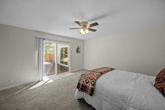 20035 Old Alturas Rd, Redding, CA 96003 - bedroom with baseboards, access to outside, carpet, and ceiling fan