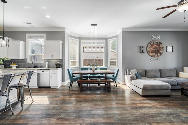 2796 Madison River Dr, Redding, CA 96002 - living room featuring recessed lighting, dark wood finished floors, plenty of natural light, and ceiling fan