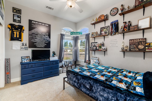 2796 Madison River Dr, Redding, CA 96002 - carpeted bedroom featuring visible vents and a ceiling fan