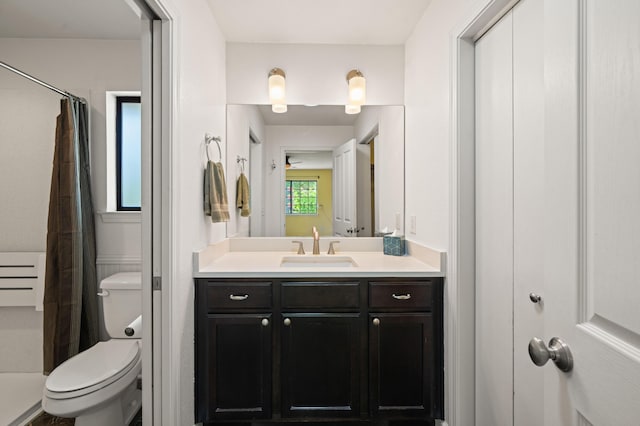 19702 Midland Dr, Redding, CA 96003 - bathroom featuring toilet, a shower with shower curtain, and vanity