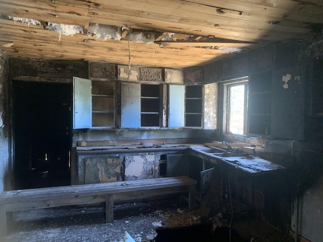 37183 Sandy Ln, Burney, CA 96013 - kitchen featuring wooden ceiling, a sink, and open shelves