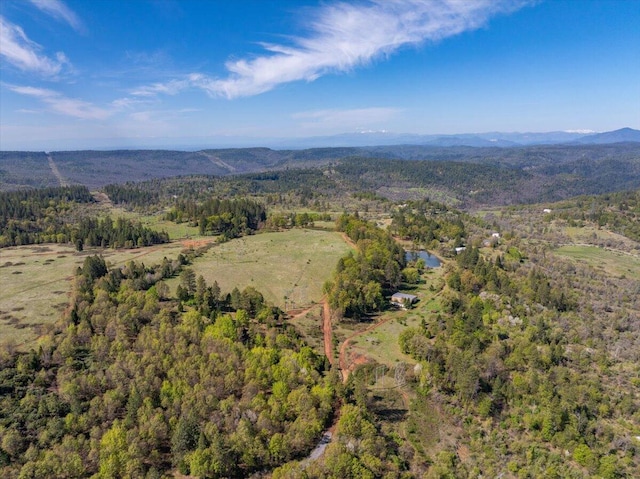 bird's eye view featuring a mountain view and a forest view