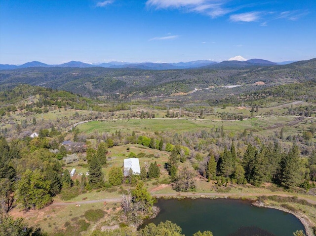 aerial view with a water and mountain view