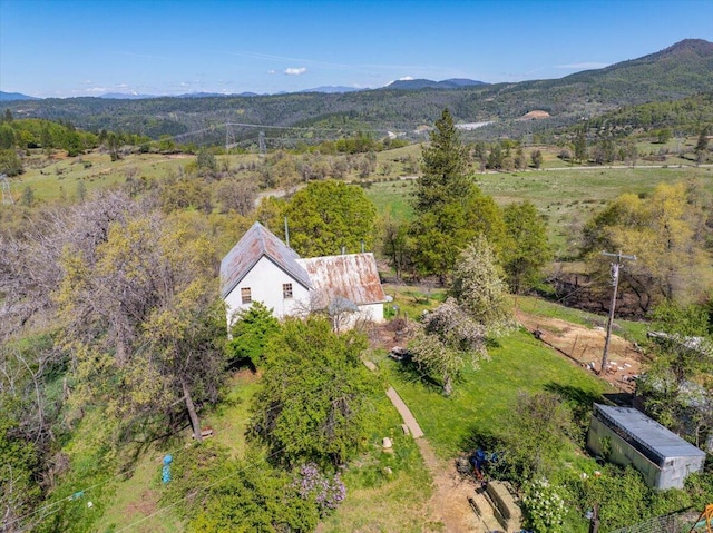 birds eye view of property featuring a mountain view