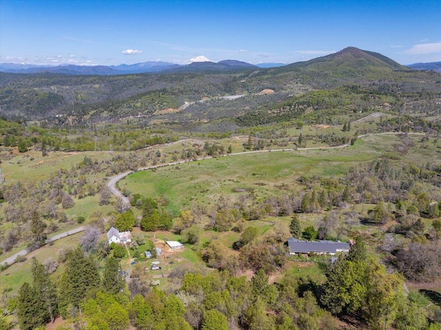 drone / aerial view featuring a mountain view