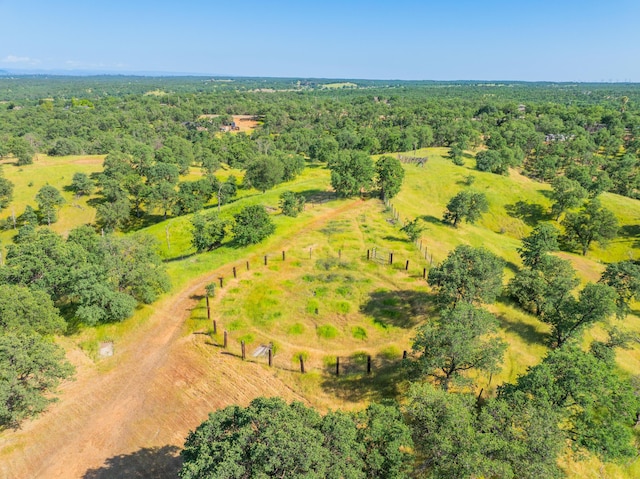 birds eye view of property featuring a wooded view