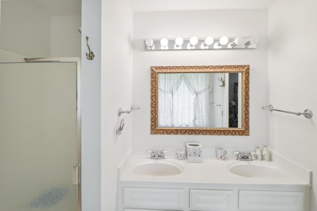 9400 Placer Rd, Redding, CA 96001 - bathroom featuring a stall shower, double vanity, and a sink
