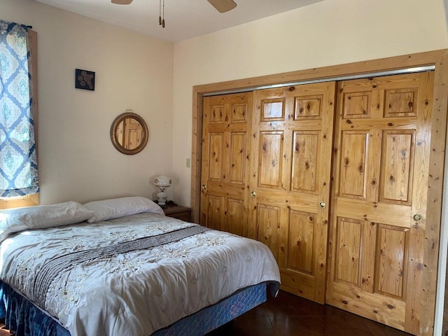 bedroom with a closet and ceiling fan