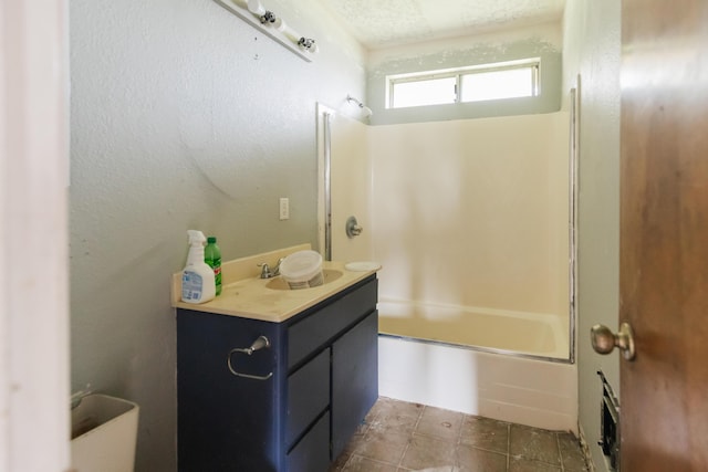 full bath with washtub / shower combination and vanity