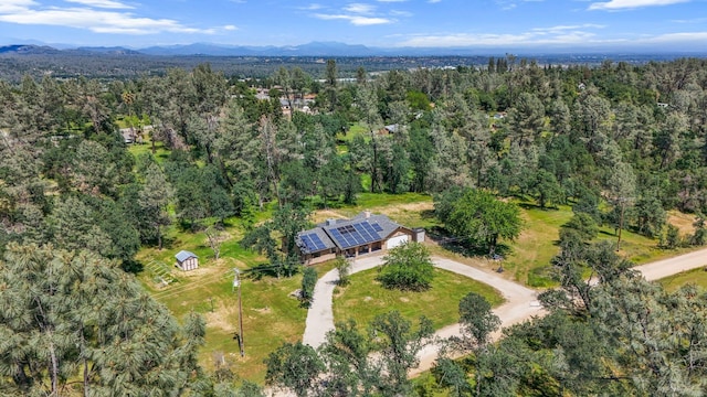 aerial view with a mountain view and a view of trees