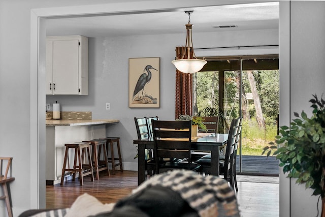 dining area featuring dark wood-style floors and visible vents