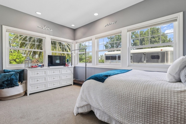 15320 Middletown Park Dr, Redding, CA 96001 - bedroom featuring multiple windows, light carpet, and recessed lighting