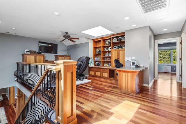15320 Middletown Park Dr, Redding, CA 96001 - office area with light wood-type flooring, ceiling fan, recessed lighting, and a skylight