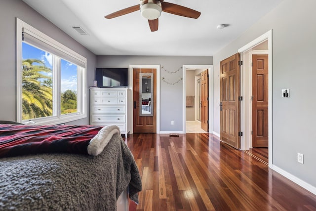 15320 Middletown Park Dr, Redding, CA 96001 - bedroom featuring wood finished floors, ceiling fan, and ensuite bathroom