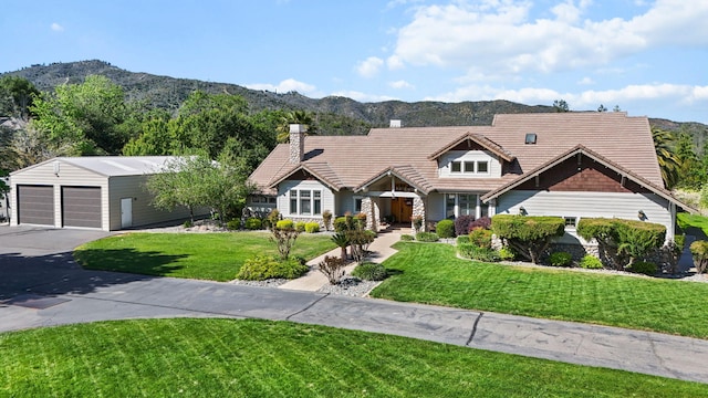 15320 Middletown Park Dr, Redding, CA 96001 - view of front of property featuring a mountain view, a front yard, a detached garage, and an outdoor structure