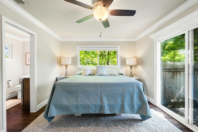 6860 Riata Dr, Redding, CA 96002 - bedroom featuring crown molding, wood finished floors, and multiple windows