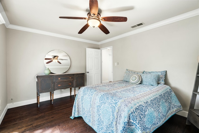 6860 Riata Dr, Redding, CA 96002 - bedroom featuring wood finished floors, visible vents, crown molding, and baseboards