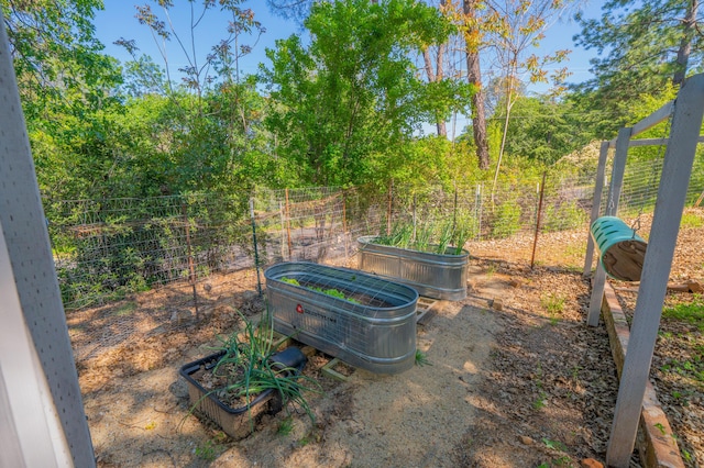view of yard with fence and a vegetable garden