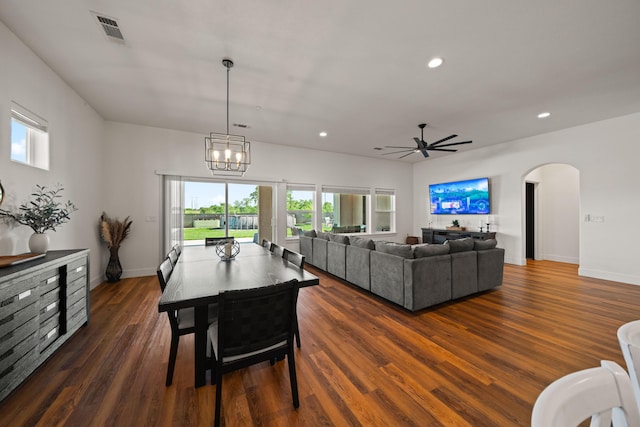 4631 Pleasant Hills Dr, Anderson, CA 96007 - dining space with dark wood finished floors, a healthy amount of sunlight, visible vents, and recessed lighting