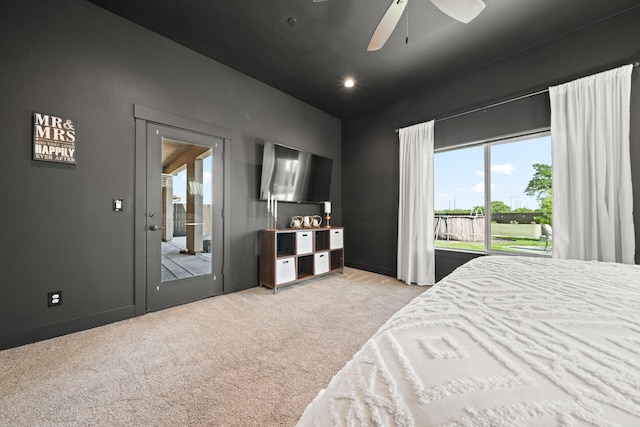 4631 Pleasant Hills Dr, Anderson, CA 96007 - carpeted bedroom featuring a ceiling fan, baseboards, recessed lighting, and access to exterior