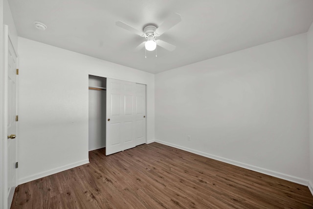 22496 Rio Alto Dr, Cottonwood, CA 96022 - unfurnished bedroom with baseboards, wood finished floors, a closet, and ceiling fan