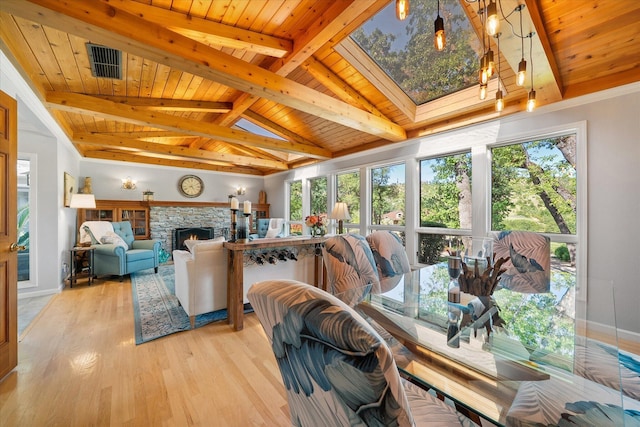 interior space featuring wooden ceiling, visible vents, and plenty of natural light