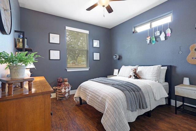 22070 Lassen View Dr, Palo Cedro, CA 96073 - bedroom featuring baseboards, wood finished floors, and ceiling fan